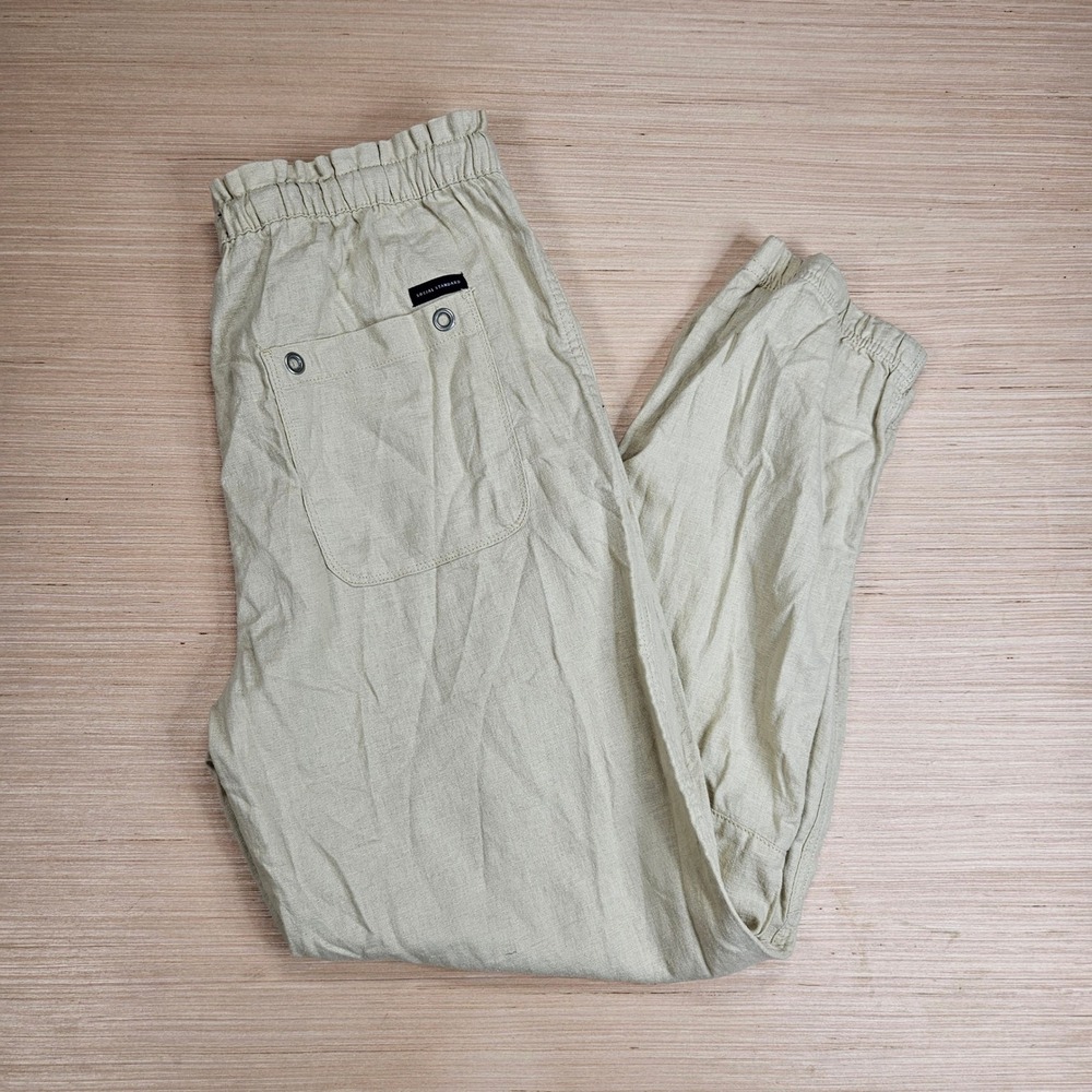 Boho Linen Blend Joggers Social Standard Women XL Beige Drawstring Casual Earthy